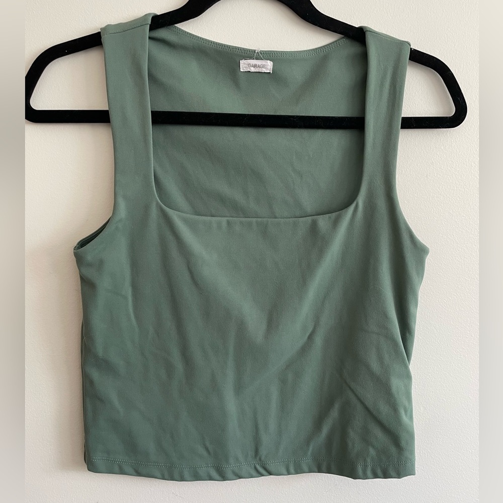 GARAGE- Amber Square Neck Tank Top in a muted green, size small